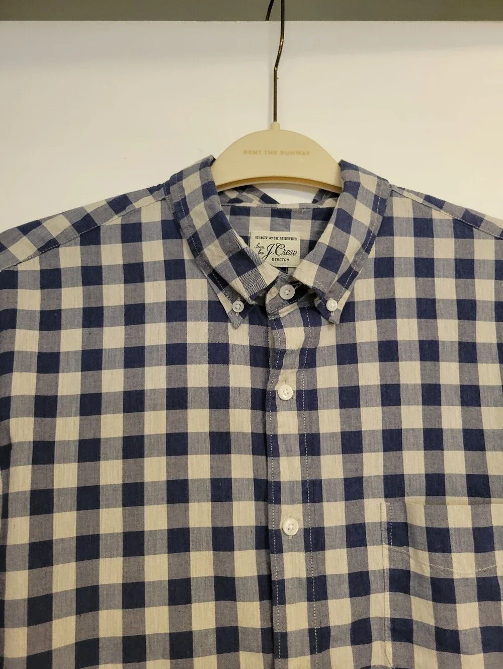 J.Crew Stretch Secret Wash Shirting Cotton Poplin Shirt Heatered Gingham Blue L